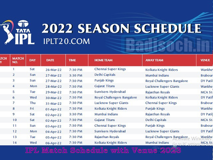 IPL Match Schedule with Venue 2024 Find the Time Table of Your Favorite